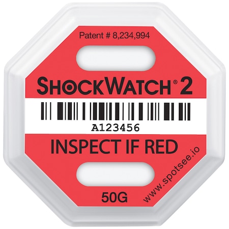 Shockwatch 50G 2 Indicators, 3 3/4" x 3 3/4", Red, PK 50 SHWT50